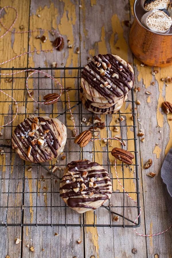 Chocolate Drizzled Buttery Pecan and Caramelized Condensed Milk Cookies | halfbakedharvest.com @hbharvest