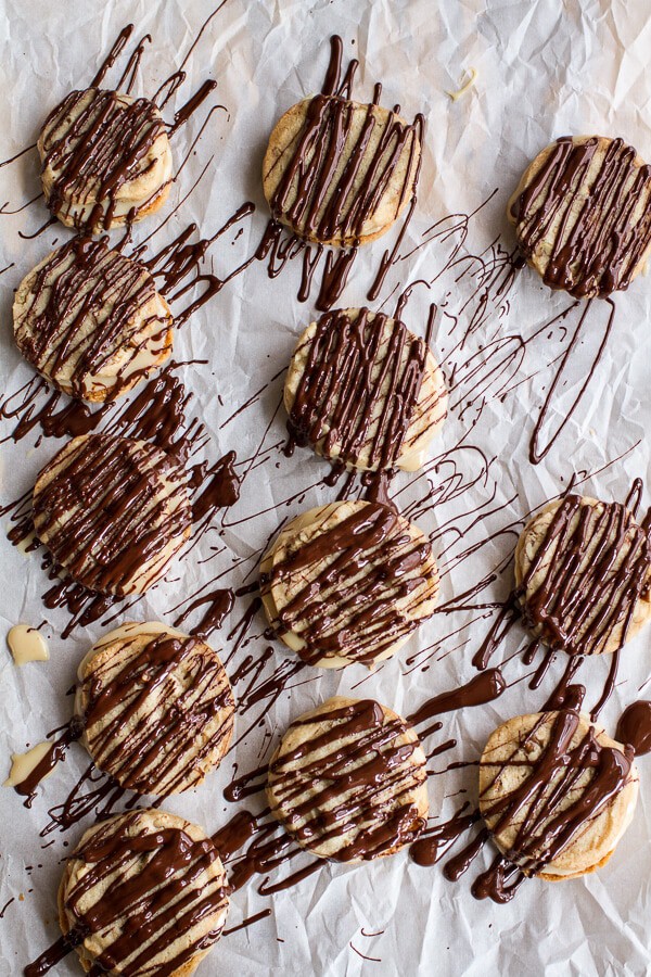 Chocolate Drizzled Buttery Pecan and Caramelized Condensed Milk Cookies | halfbakedharvest.com @hbharvest
