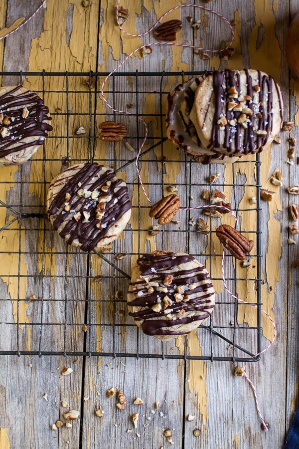 Chocolate Drizzled Buttery Pecan and Caramelized Condensed Milk Cookies | halfbakedharvest.com @hbharvest