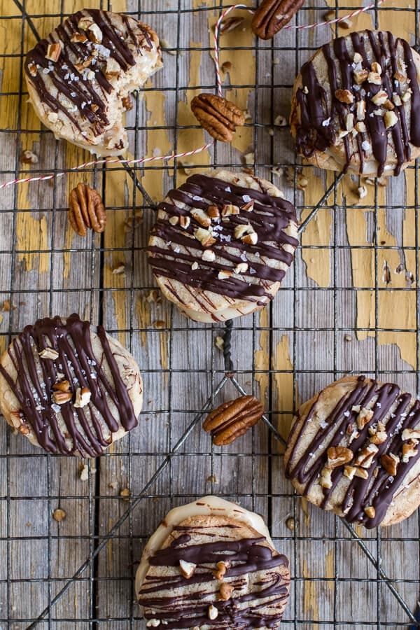 Chocolate Drizzled Buttery Pecan and Caramelized Condensed Milk Cookies | halfbakedharvest.com @hbharvest