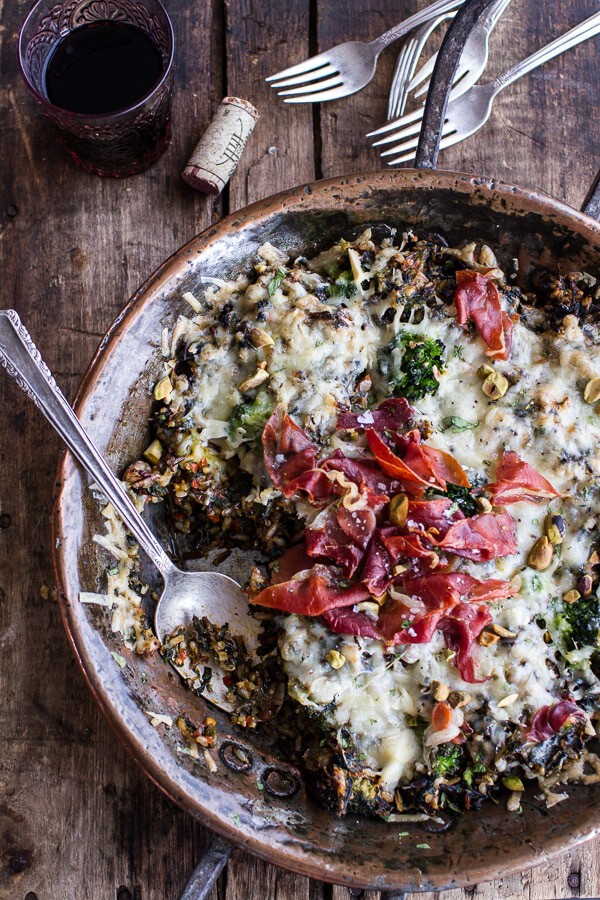 Harissa, Broccoli, Spinach, Wild Rice Casserole with Crispy Prosciutto |halfbakedharvest.com @hbharvest