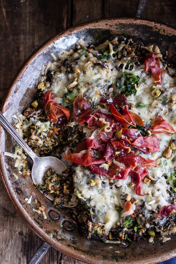Harissa, Broccoli, Spinach, Wild Rice Casserole with Crispy Prosciutto | halfbakedharvest.com @hbharvest