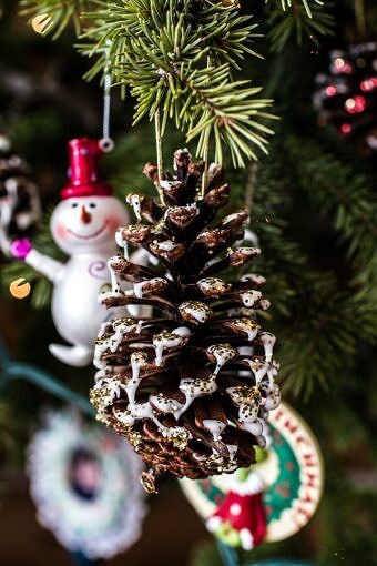 Homemade Holidays- Snowy, Sparkly Pine Cone Ornaments | halfbakedharvest.com @hbharvest