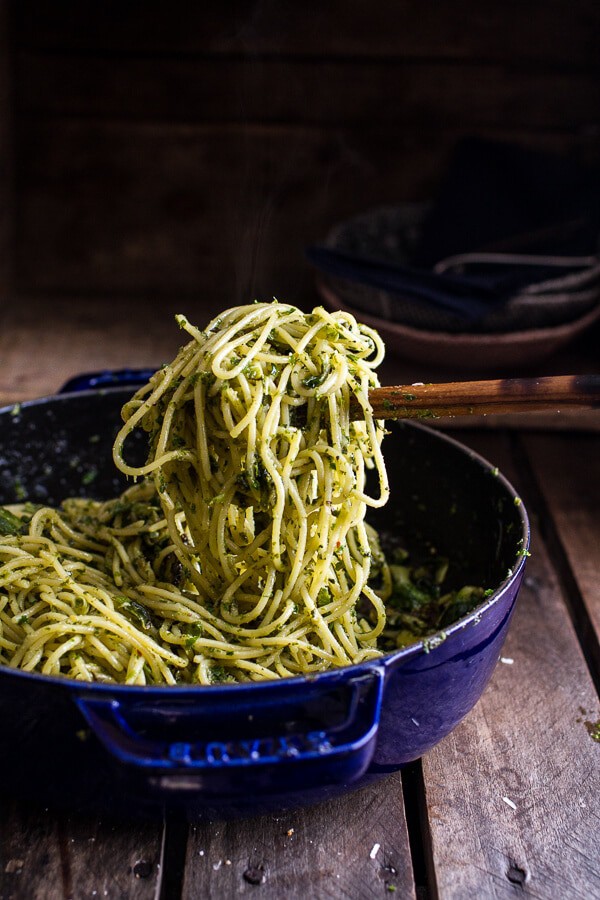 Manchego Brussels Sprout + Prosciutto Spaghetti w/Brown Butter Pistachio Pangrattato | halfbakedharvest.com @hbharvest