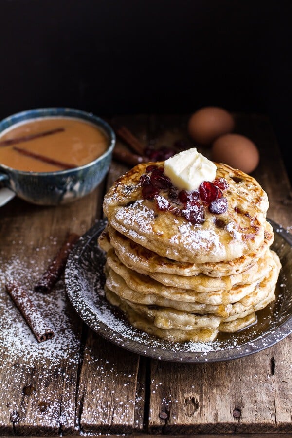 Rum and Cranberry Pancakes with Butter Rum Sauce | halfbakedharvest.com @hbharvest