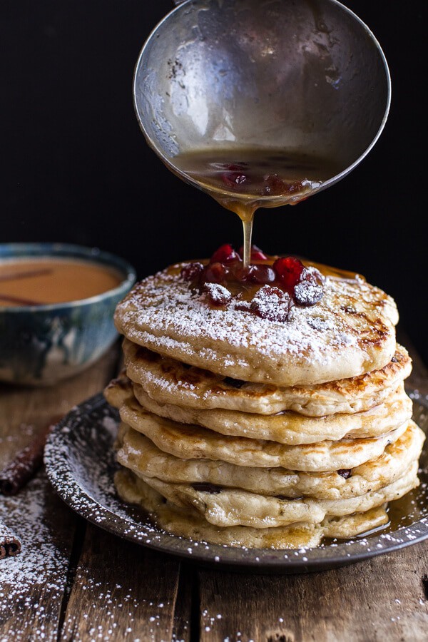 Rum and Cranberry Pancakes with Butter Rum Sauce | halfbakedharvest.com @hbharvest
