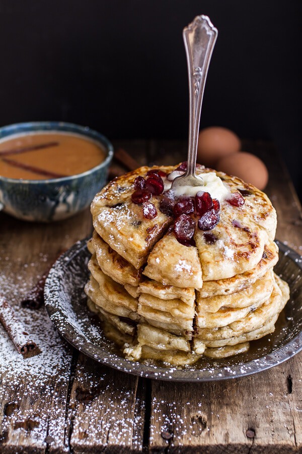 Rum and Cranberry Pancakes with Butter Rum Sauce | halfbakedharvest.com @hbharvest