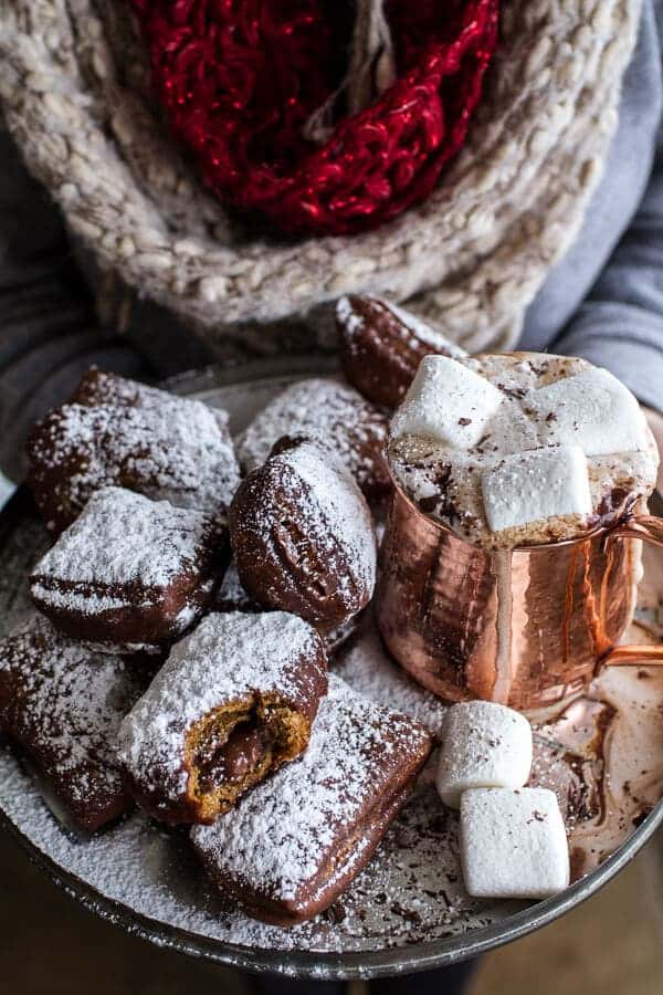 Gingerbread Surprise Beignets with Spiced Mocha Hot Chocolate | halfbakedharvest.com @hbharvest