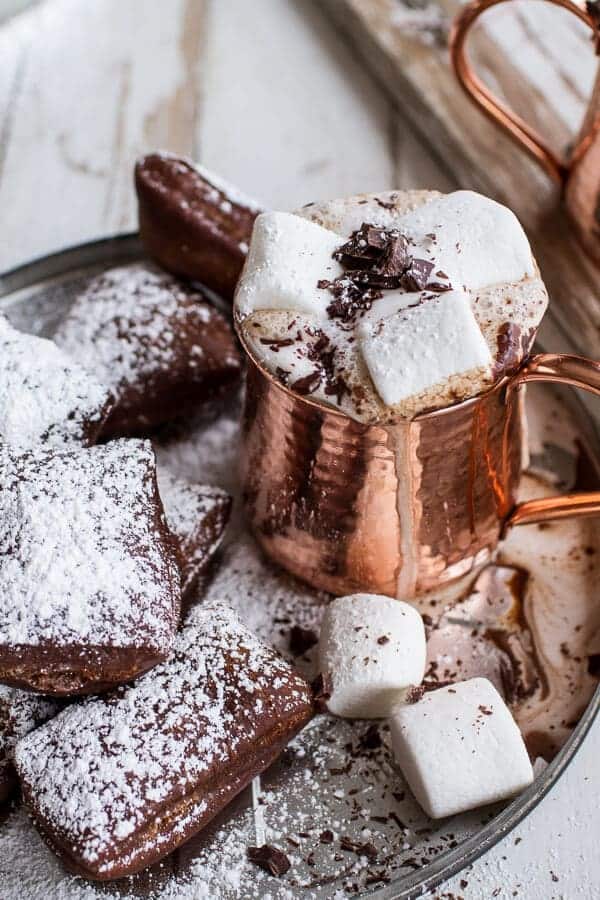 Gingerbread Surprise Beignets with Spiced Mocha Hot Chocolate | halfbakedharvest.com @hbharvest
