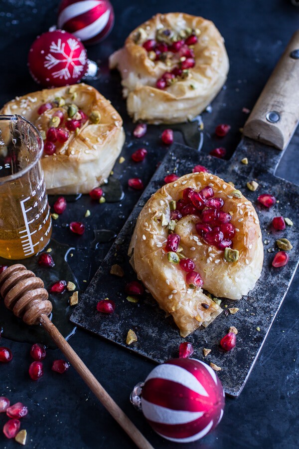 Goat Cheese Stuffed Phyllo Swirls with Pomegranate Honey + Pistachios | halfbakedharvest.com @hbharvest