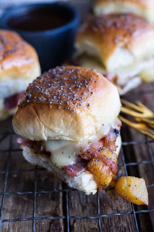 Ham and Cheese Sandwiches w/Bacon, Pineapple Caramelized Onions + Jerk BBQ Sauce | halfbakedharvest.com @hbharvest