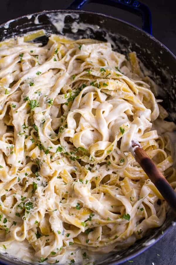 One-Pan Baked Champagne Cream Sauce Fettuccine with Truffle Oil | halfbakedharvest.com @hbharvest
