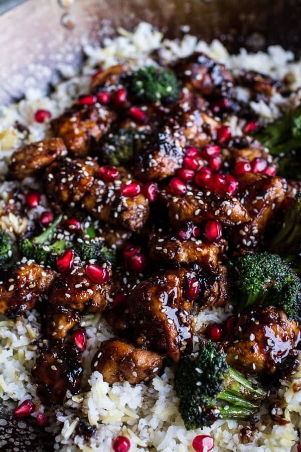 Pomegranate Sesame Chicken with Ginger Rice Pilaf | halfbakedharvest.com @hbharvest