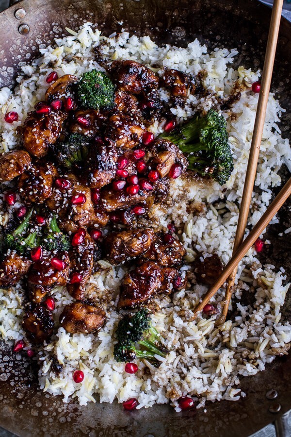 Pomegranate Sesame Chicken with Ginger Rice Pilaf |halfbakedharvest.com @hbharvest
