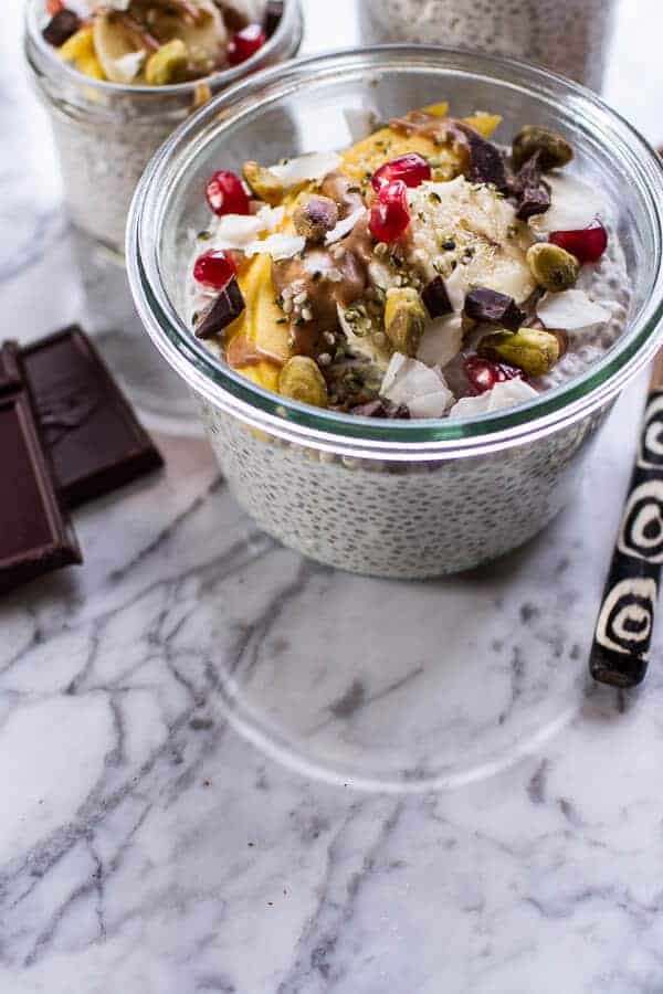 Coconut Almond Cream Chia Pudding with Superfoods + Dark Chocolate | halfbakedharvest.com @hbharvest