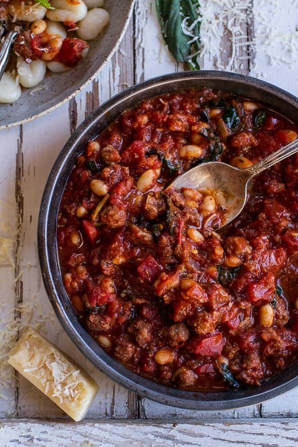 Crockpot Tuscan Sausage and White Bean Ragu with Buttered Gnocchi | halfbakedharvest.com @hbharvest