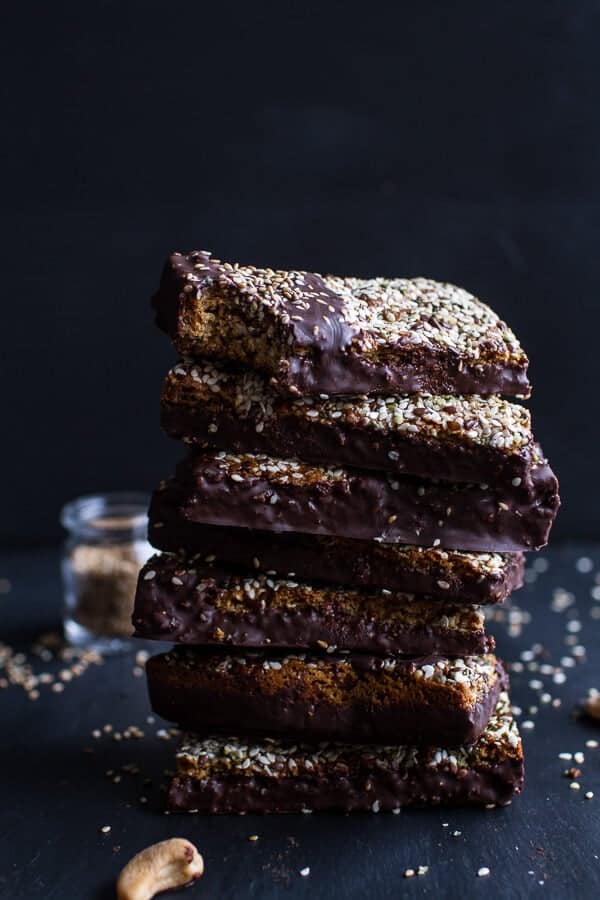 Dark Chocolate Dipped Crunchy Coconut Cashew Sesame Bars | Holiday Detox- The Mean Green Smoothie | halfbakedharvest.com @hbharvest