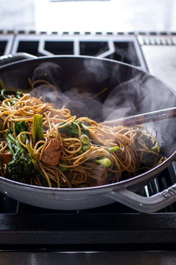 Sake and Ginger Soba Noodle Salmon Stir Fry | @hbharvest
