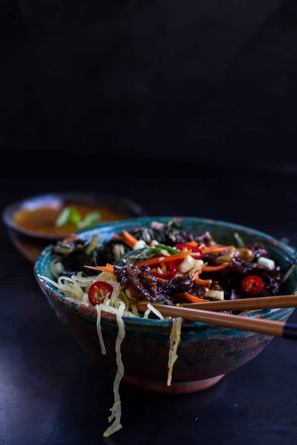 Vietnamese Lemongrass Beef and Spaghetti Squash Noodle Bowls with Peanut Sauce | halfbakedharvest.com @hbharvest