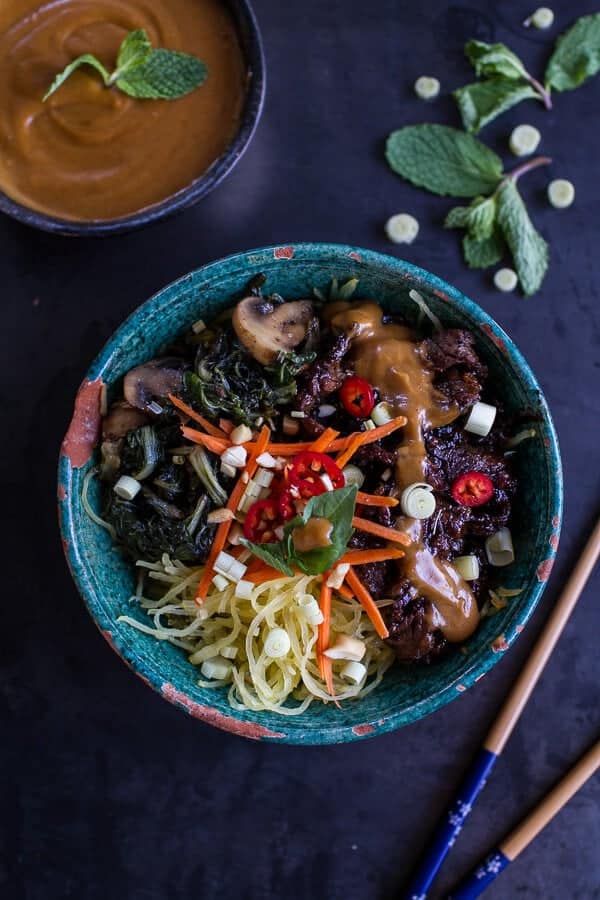 Vietnamese Lemongrass Beef and Spaghetti Squash Noodle Bowls with Peanut Sauce | halfbakedharvest.com @hbharvest