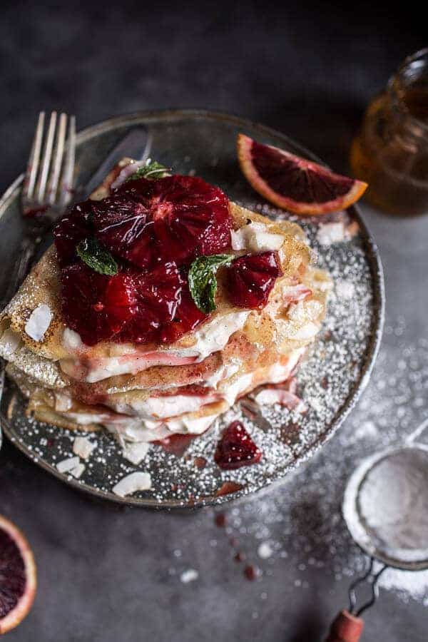 Coconut Honey Crepes with Whipped Mascarpone + Blood Orange Compote | halfbakedharvest.com @hbharvest