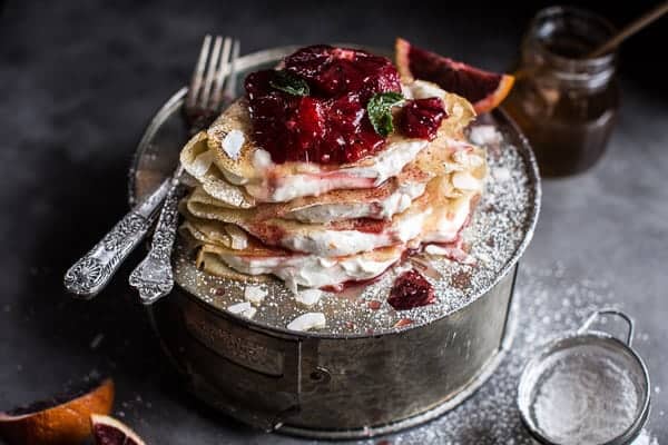 Coconut Honey Crepes with Whipped Mascarpone + Blood Orange Compote | halfbakedharvest.com @hbharvest