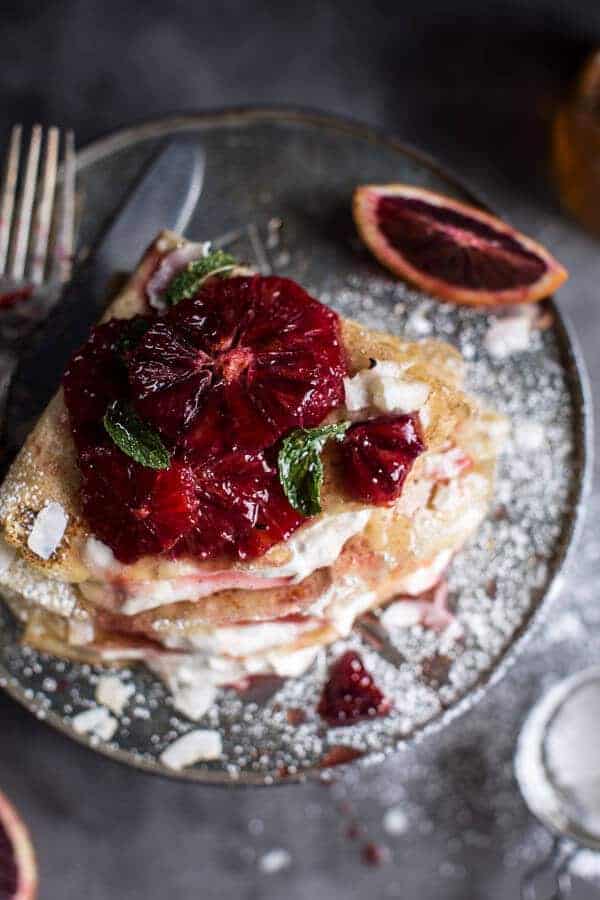Coconut Honey Crepes with Whipped Mascarpone + Blood Orange Compote | halfbakedharvest.com @hbharvest