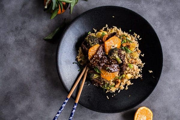 Orange Teriyaki Beef with Pineapple Edamame Fried Rice | halfbakedharvest.com @hbharvest