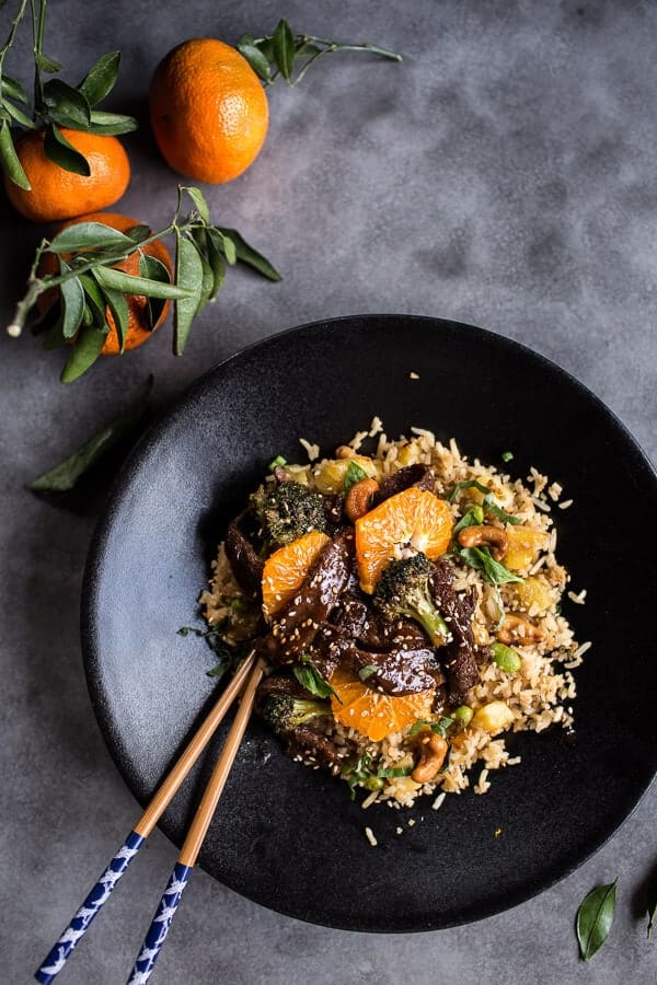 Orange Teriyaki Beef with Pineapple Edamame Fried Rice | halfbakedharvest.com @hbharvest