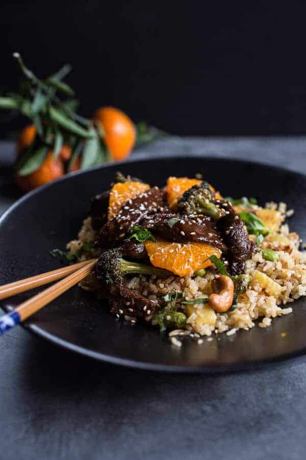 Orange Teriyaki Beef with Pineapple Edamame Fried Rice | halfbakedharvest.com @hbharvest