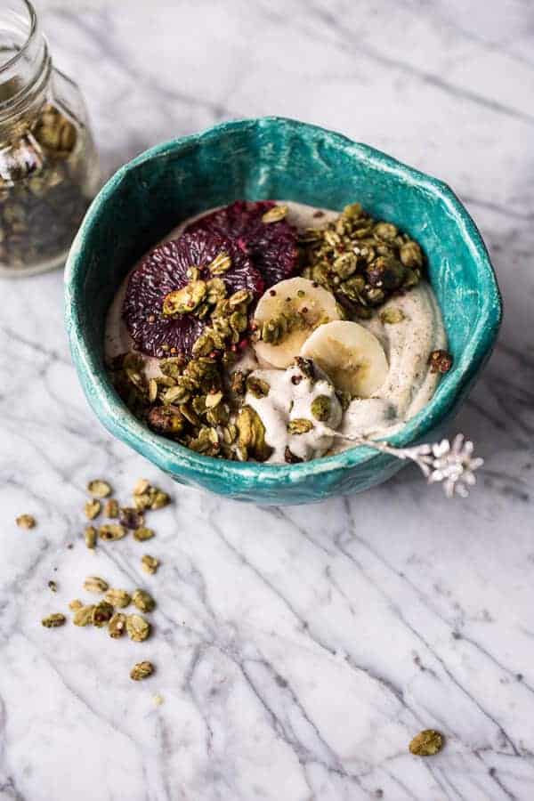 Roasted Cashew-Almond Yogurt Bowl with Stove-Top Matcha Green Tea Granola | halfbakedharvest.com @hbharvest