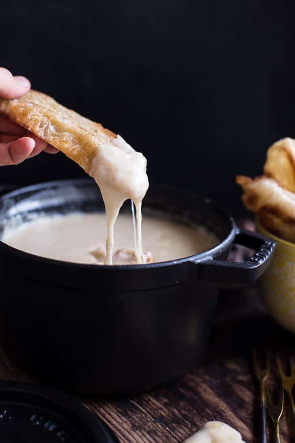 Smoky 3 Cheese Fondue with Toasted Garlic Buttered Croissants | halfbakedharvest.com @hbharvest