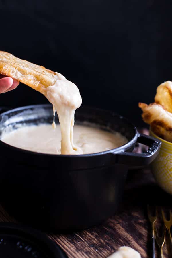 Smoky 3 Cheese Fondue with Toasted Garlic Buttered Croissants | halfbakedharvest.com @hbharvest