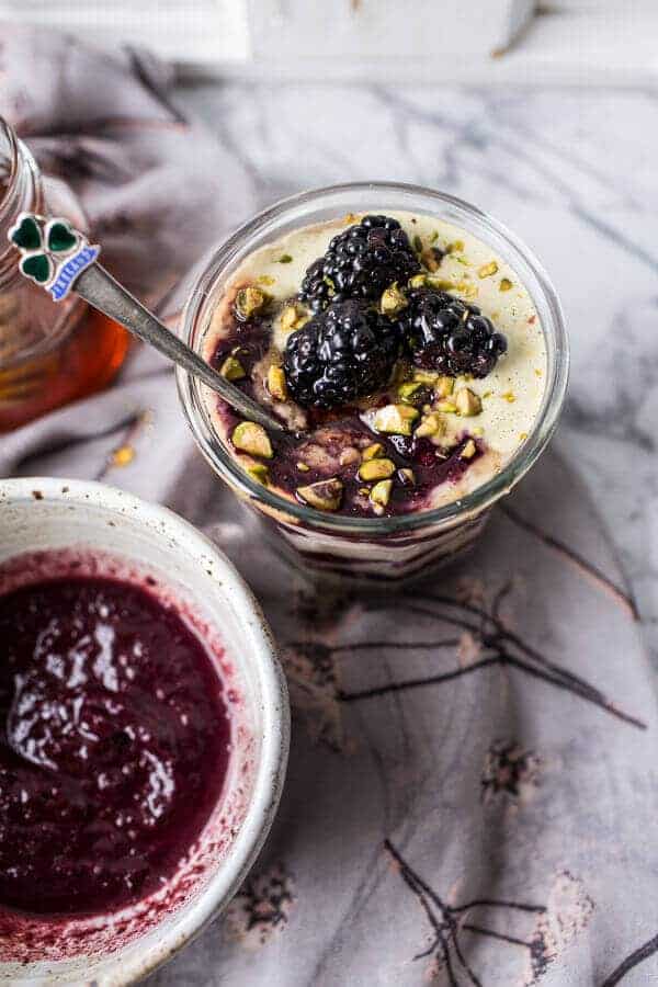 Black Tea Infused Irish Porridge with Acai Berry Ripple + Pistachio Cream | halfbakedharvest.com @hbharvest