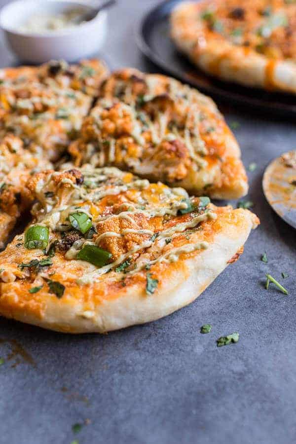 Buffalo Roasted Cauliflower Pizza with Chipotle Blue Cheese Avocado Drizzle | halfbakedharvest.com @hbharvest