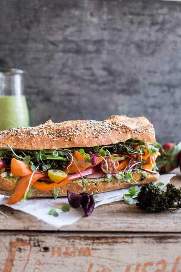 California Rainbow Veggie Sub with Goddess Dressing + Chipotle BBQ Ranch Kale Chips | halfbakedharvest.com @hbharvest