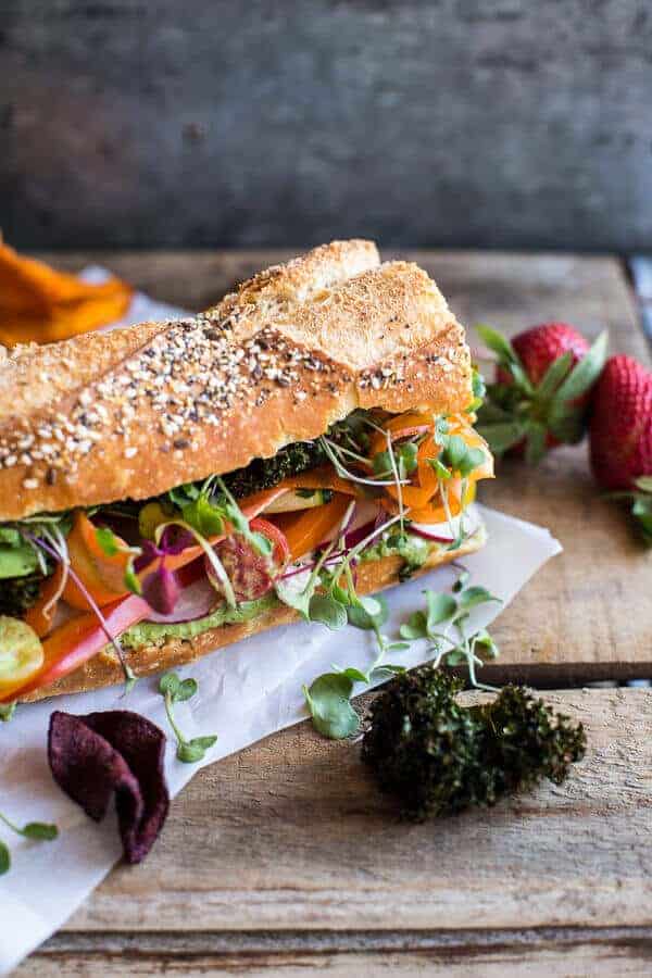 California Rainbow Veggie Sub with Goddess Dressing + Chipotle BBQ Ranch Kale Chips | halfbakedharvest.com @hbharvest