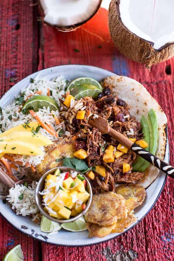 Caribbean Mango Pork and Tropical Rice Plates | halfbakedharvest.com @hbharvest