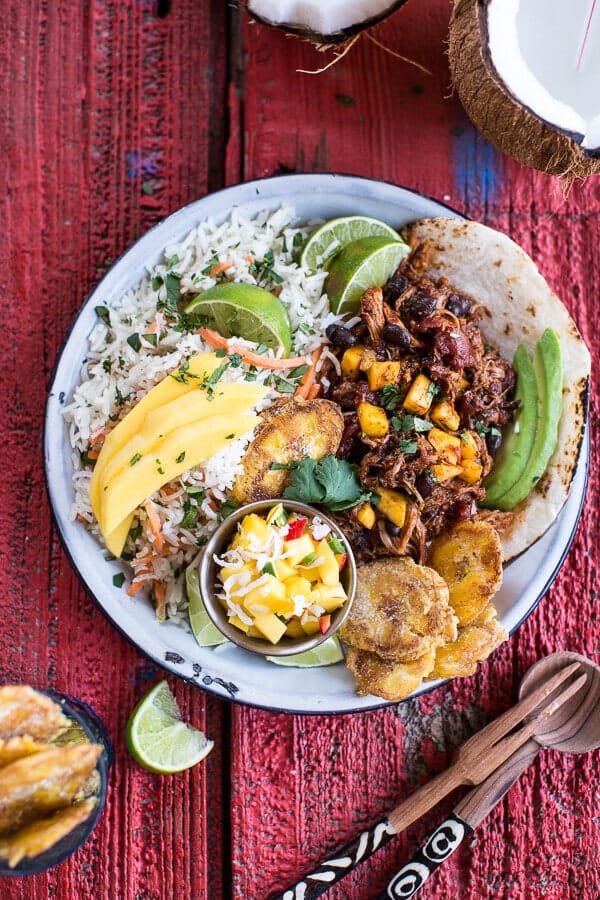 Caribbean Mango Pork and Tropical Rice Plates | halfbakedharvest.com @hbharvest