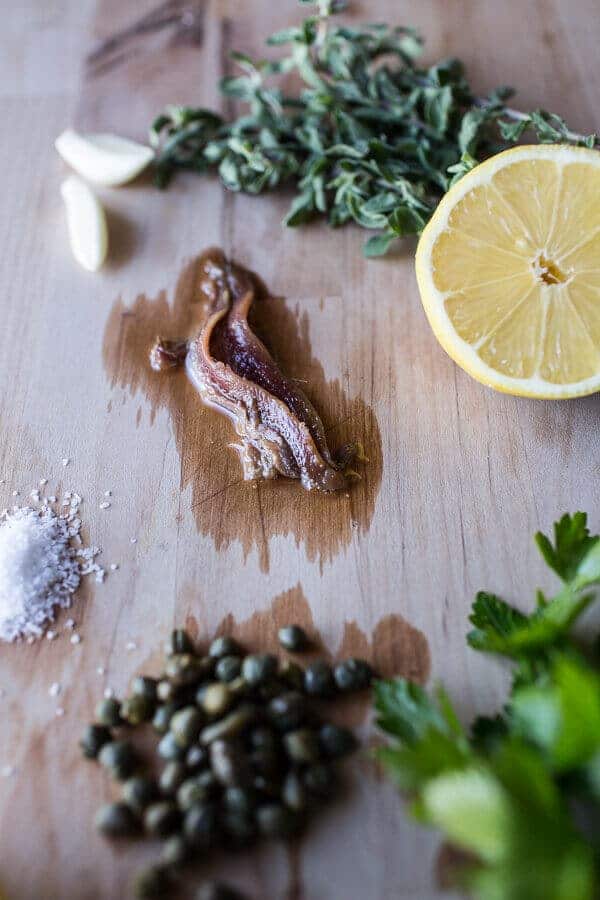 Garlic Butter Roasted Chicken Thighs with Charred Lemon Salsa Verde + Asparagus | halfbakedharvest.com @hbharvest