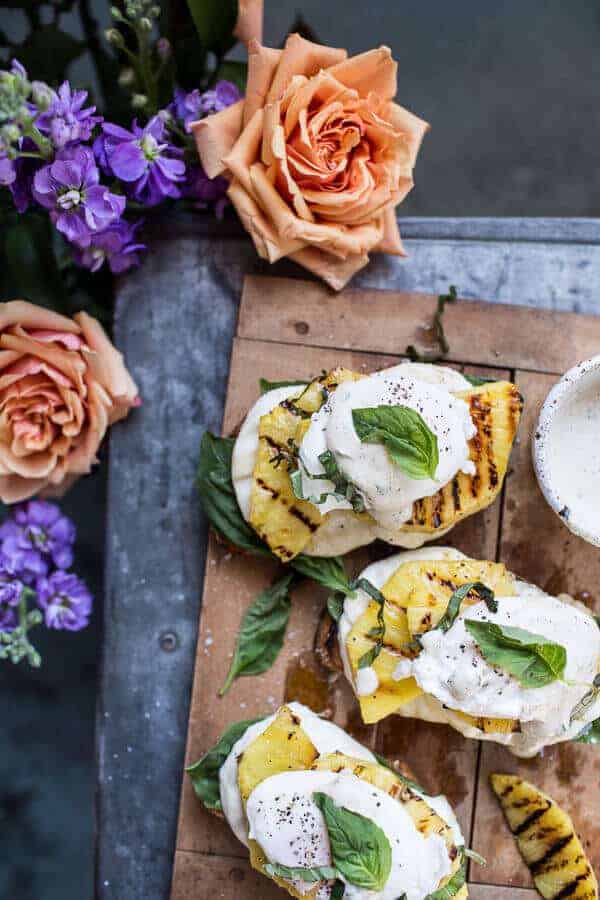 Grilled Pineapple Caprese Eggs Benedict with Coconut-Almond Hollandaise | halfbakedharvest.com @hbharvest