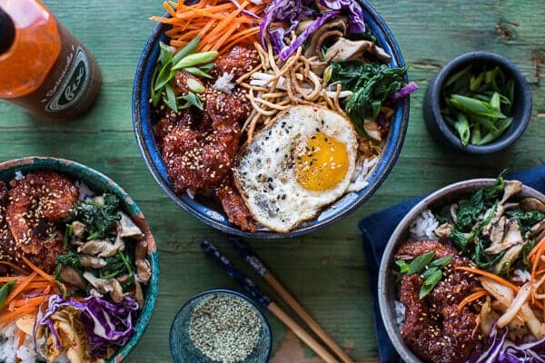 Korean Style Fried Shrimp Rice Bowls with Kimchi + Crunchy Noodles | halfbakedharvest.com @hbharvest