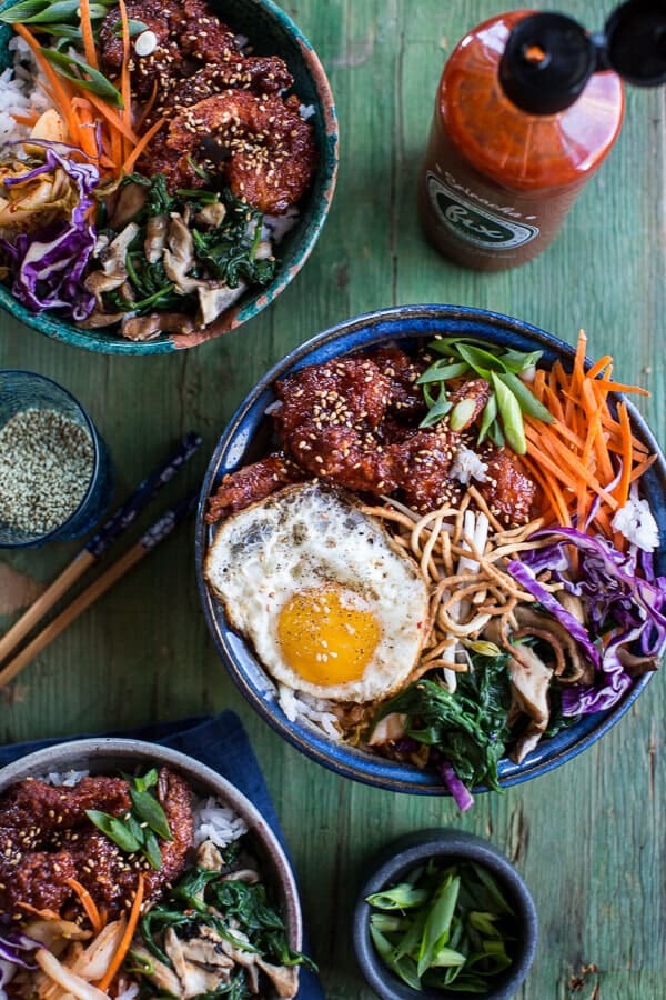 Korean Style Fried Shrimp Rice Bowls with Kimchi + Crunchy Noodles | halfbakedharvest.com @hbharvest