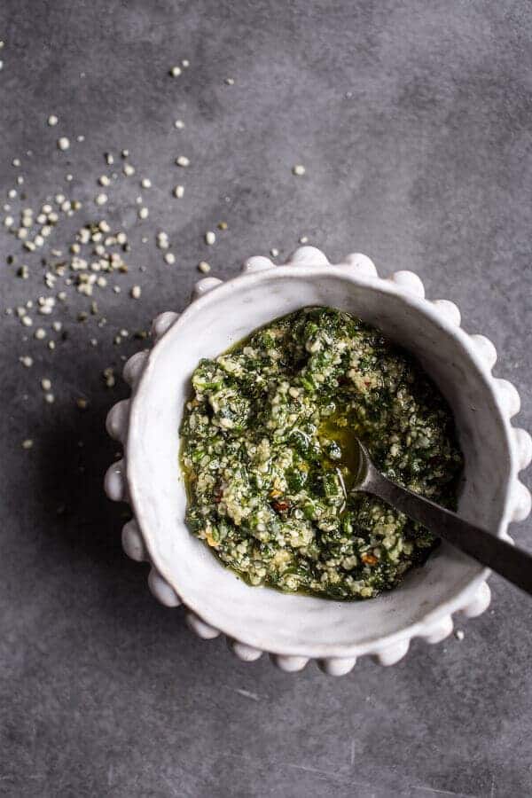 Quick Cauliflower “Risotto” with Asparagus + Cilantro-Basil Hemp Seed Pesto | halfbakedharvest.com @hbharvest