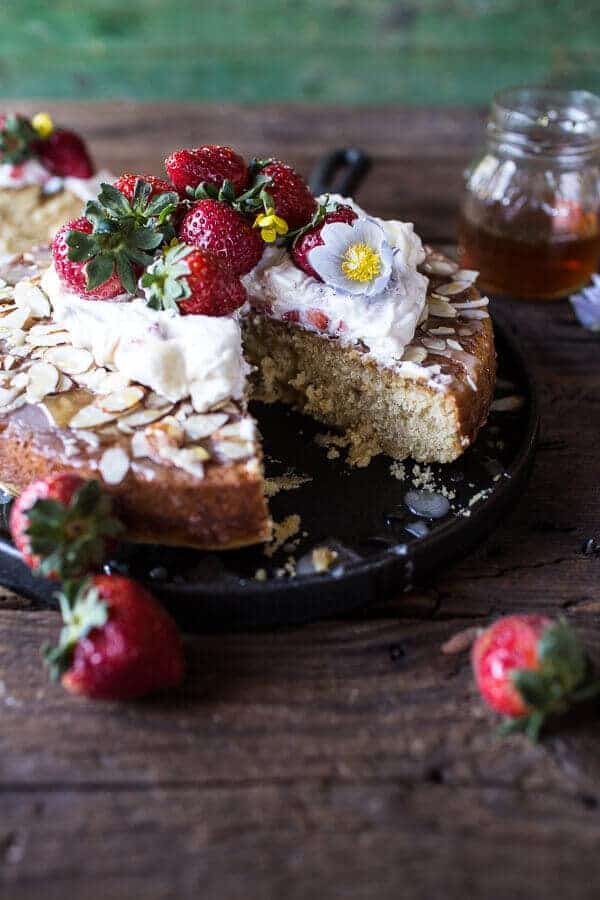 Almond Honey Cake with Strawberry Ripple Cream | halfbakedharvest.com @hbharvest