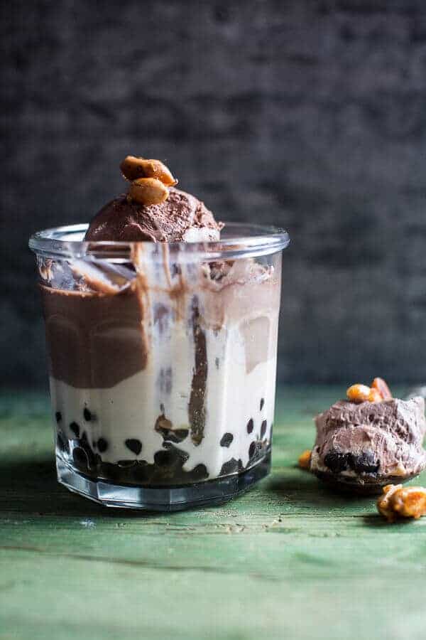 Chocolate Peanut Butter Bubble Panna Cotta with Honey Roasted Peanuts | halfbakedharvest.com @hbharvest
