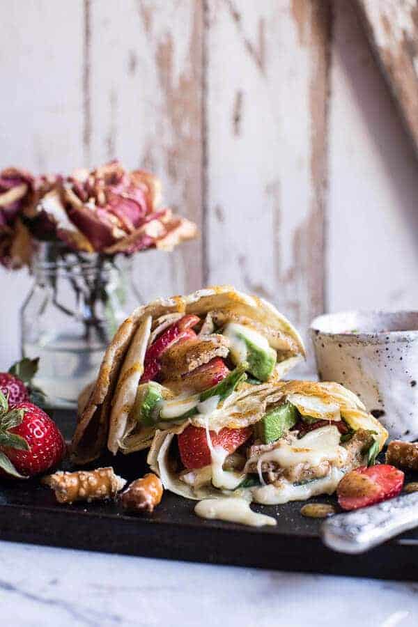 Honey Mustard Pretzel Crusted Chicken and Brie Crepes with Strawberry Basil Salsa | halfbakedharvest.com @hbharvest