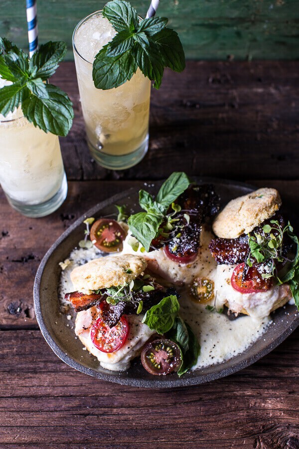 Kentucky Hot Brown Sandwiches on Jalapeño Cornbread Biscuits with Honey Bourbon Bacon Kentucky | halfbakedharvest.com @hbharvest