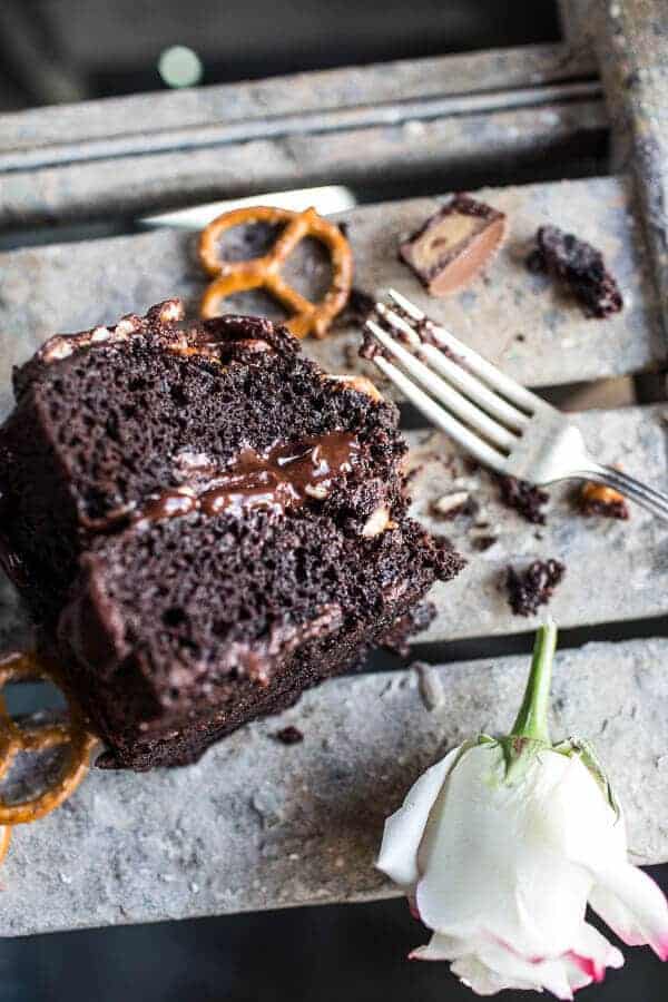 Fudgy One-Bowl Chocolate Peanut Butter Cup Pretzel Cake | halfbakedharvest.com @hbharvest