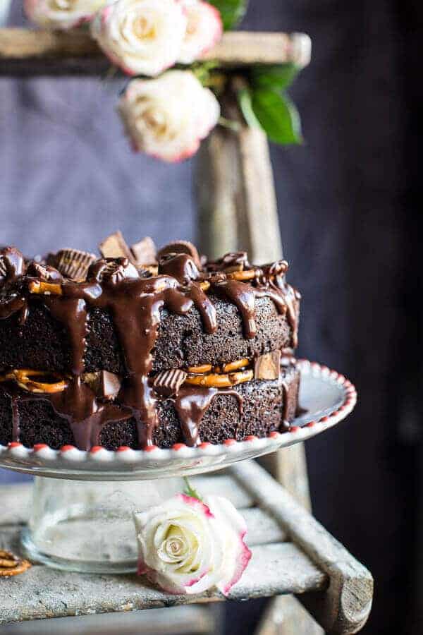 Fudgy One-Bowl Chocolate Peanut Butter Cup Pretzel Cake | halfbakedharvest.com @hbharvest